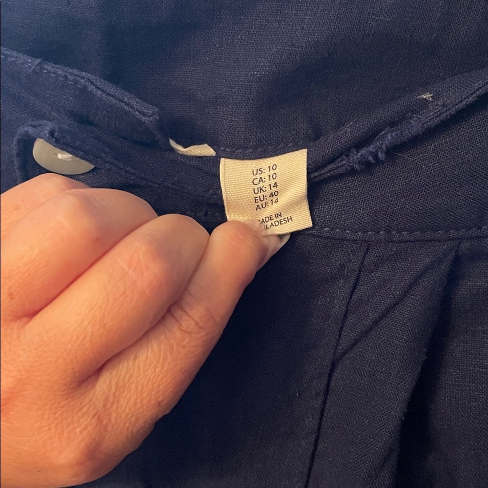 Christian Siriano Navy Size 10 Linen Set Pants and Buttoned Tank Top - Picture 7 of 11